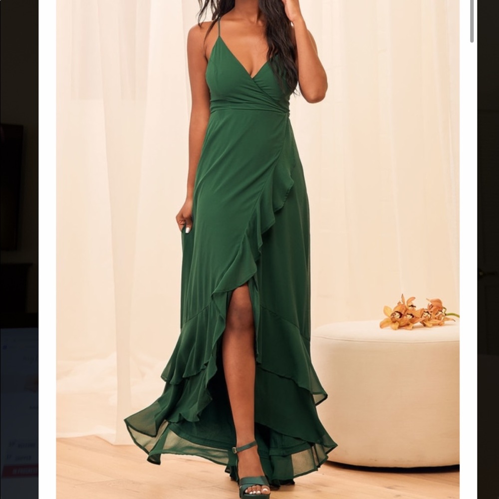 Green lace-up high-low maxi dress